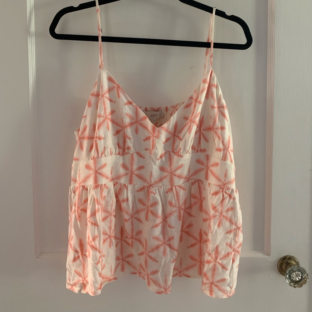 LOFT tie dye pink and white peplum cami